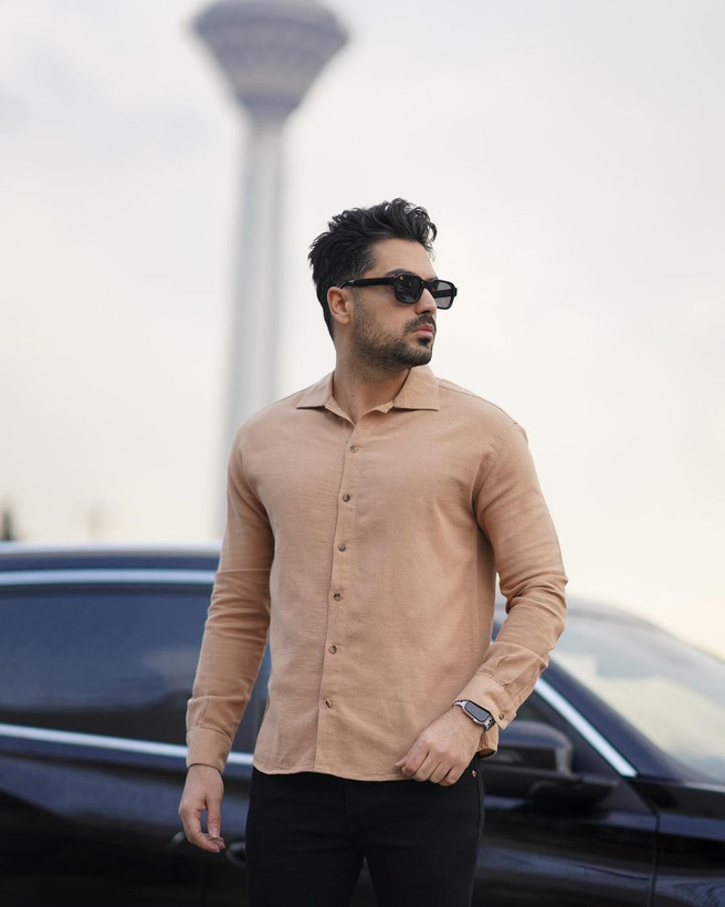 پیراهن آستین بلند مردانه نخ کش ساده رنگبندی کامل