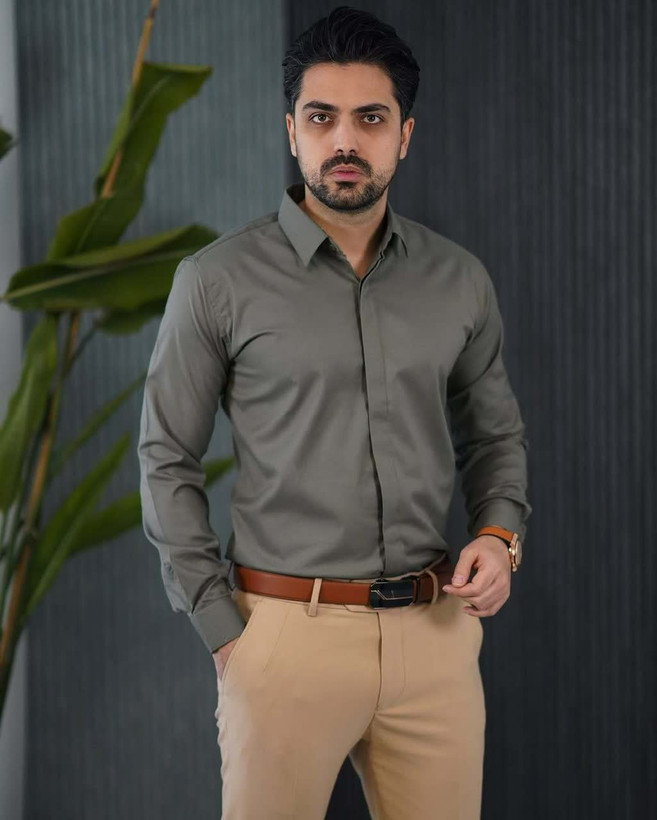 پیراهن آستین بلند تک رنگ مردانه ارجینال