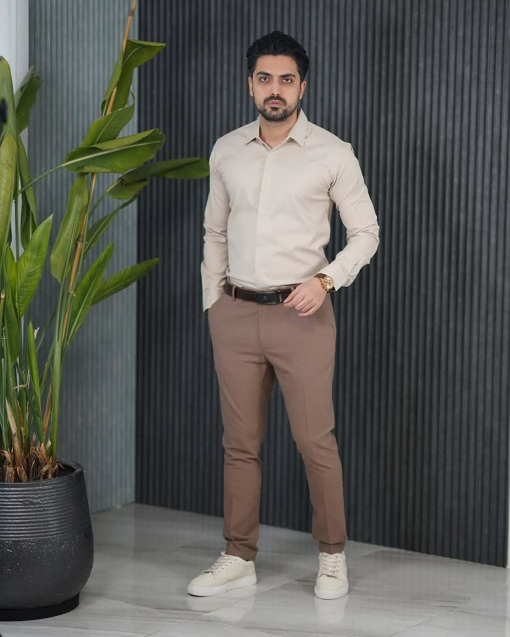 پیراهن آستین بلند تک رنگ مردانه ارجینال