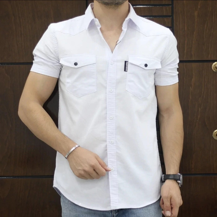 پیراهن کتان مردانه آستین کوتاه دوجیب- پارچه کتان ترک اورجینال (تولید شرکت L CON)