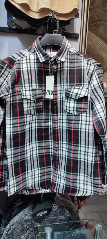 پیراهن پشمی مردانه اورجینال ZARA چهارخانه دو جیب