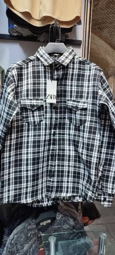 پیراهن پشمی مردانه اورجینال ZARA چهارخانه دو جیب